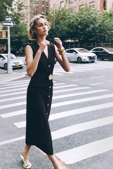 BELTED CREPE MIDI DRESS - Black by Zara - Image 1