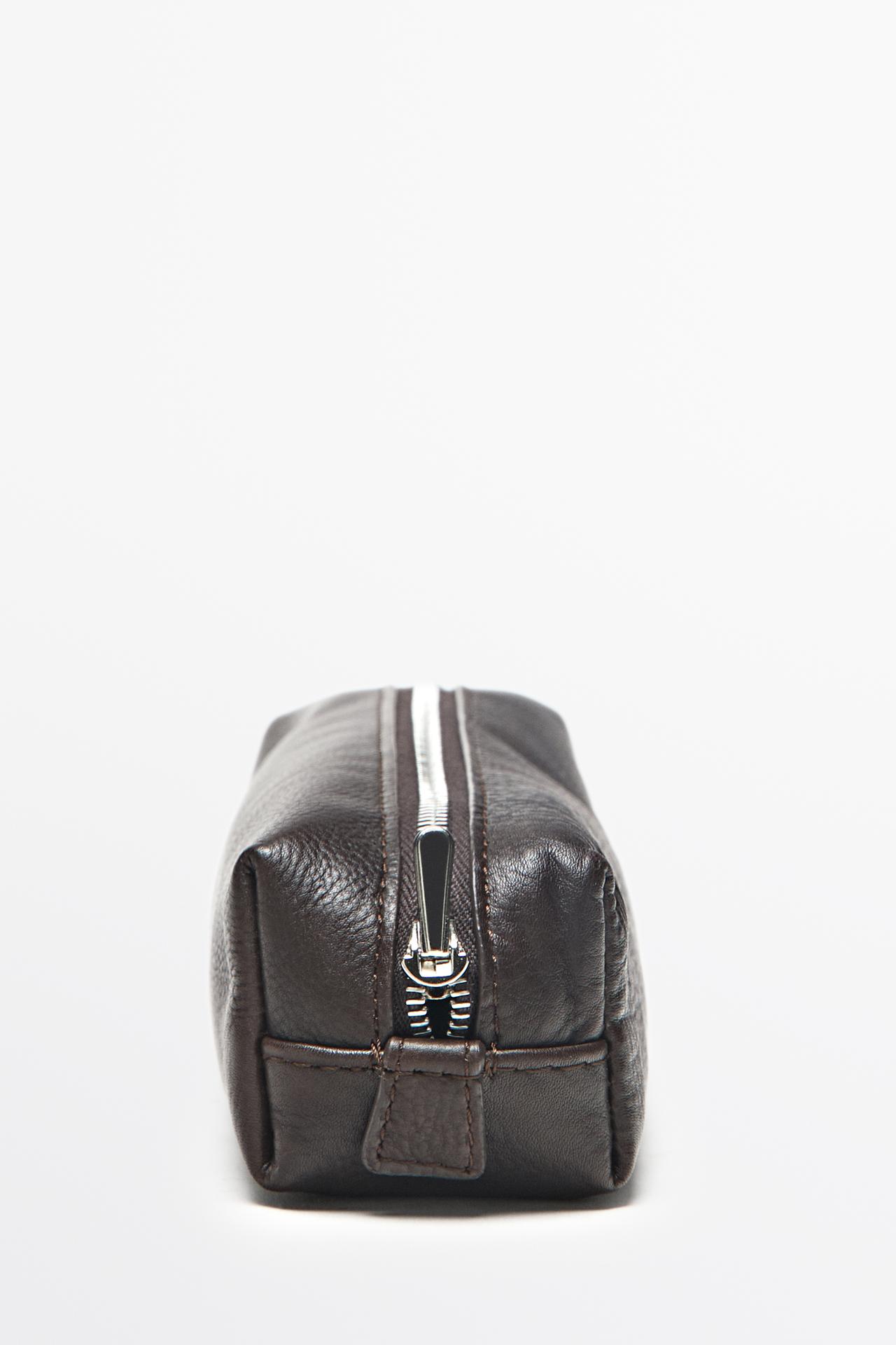 Nappa leather zip pouch — Brown
