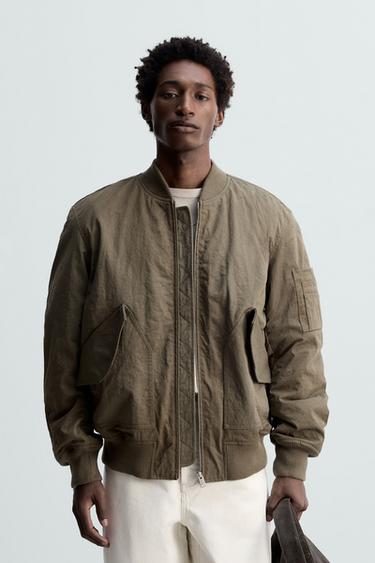 Zara PADDED BOMBER JACKET - Brown / Green