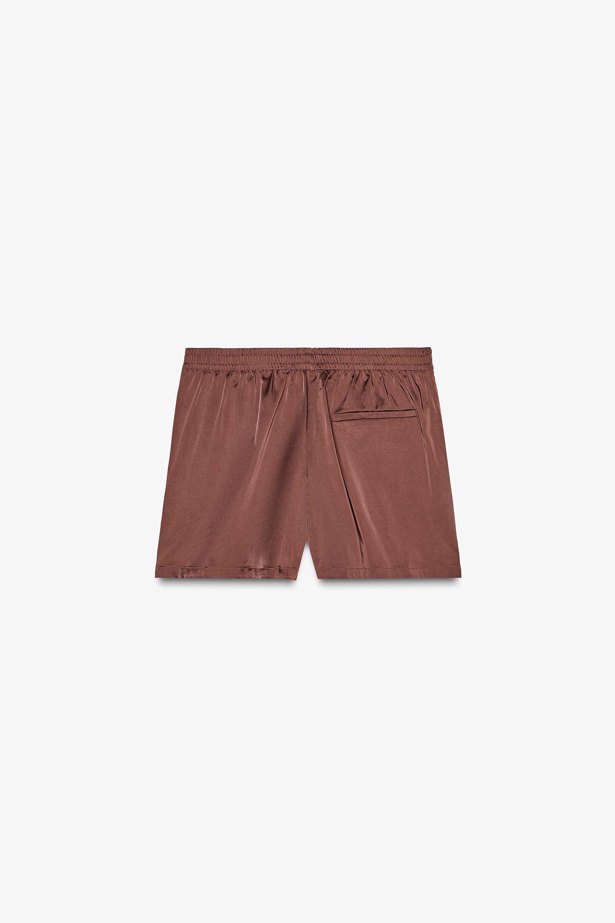 SATIN EFFECT SHORTS WITH LACE - Brown | ZARA United States