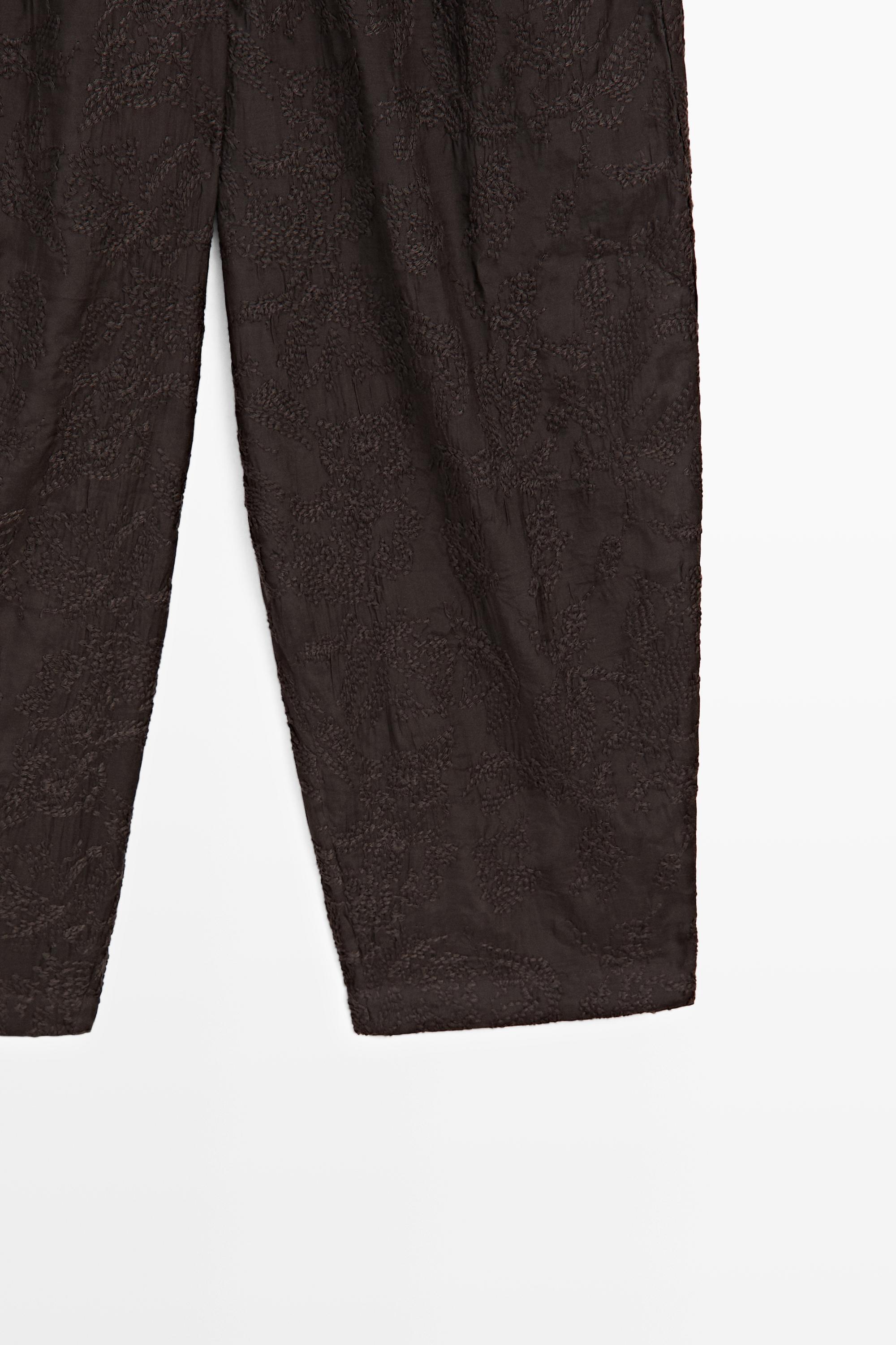 Embroidered flowing barrel fit trousers