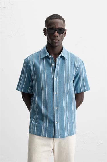 CAMISA ESTRUCTURA RAYAS - Índigo de Zara