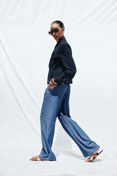 PANTALON LARGE À PASSANTS - Bleu de Zara - Image 2