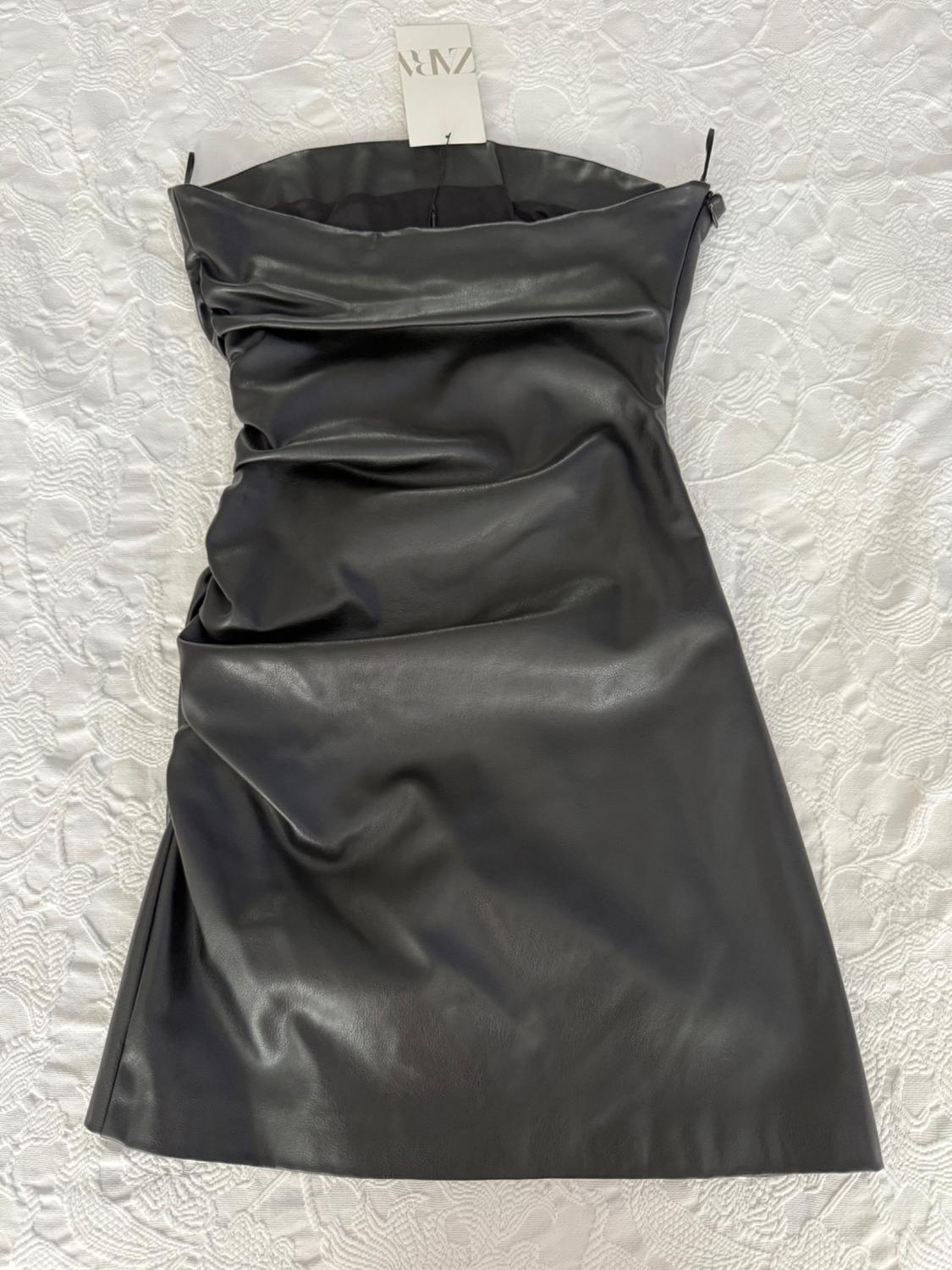 DRAPED FAUX LEATHER DRESS - Image 3