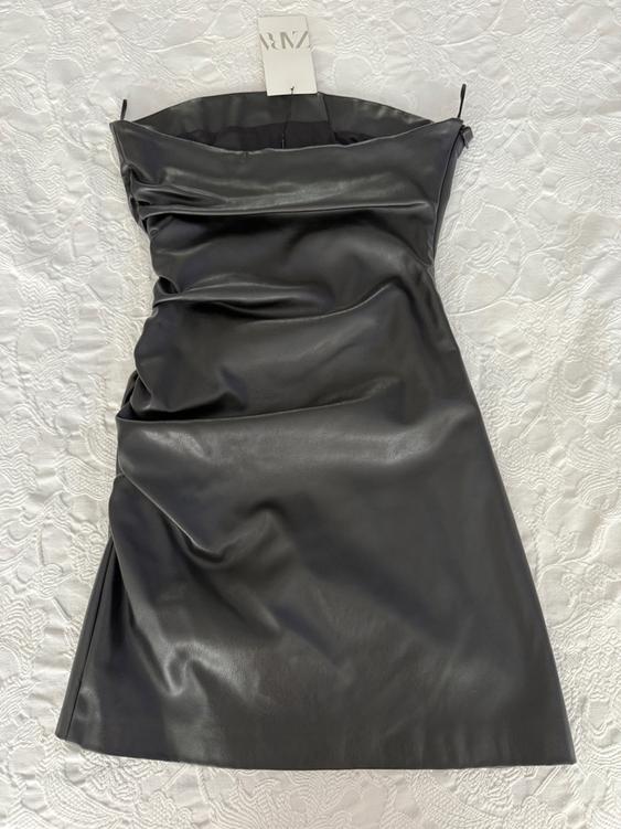 zara leather strapless dress DRAPED FAUX SECOND HAND SwatchColour-Celeste_SWATCH.jpg