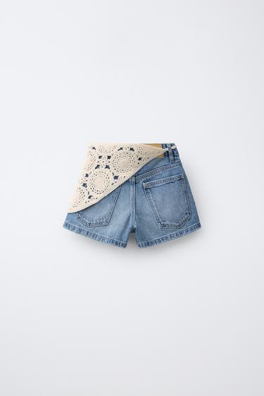 DENIM BERMUDA SHORTS WITH CROCHET BANDANA DETAIL - Blue by Zara - Image 1