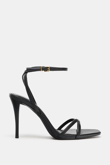 Zara CROSSOVER STRAP HEELED SANDALS - Black