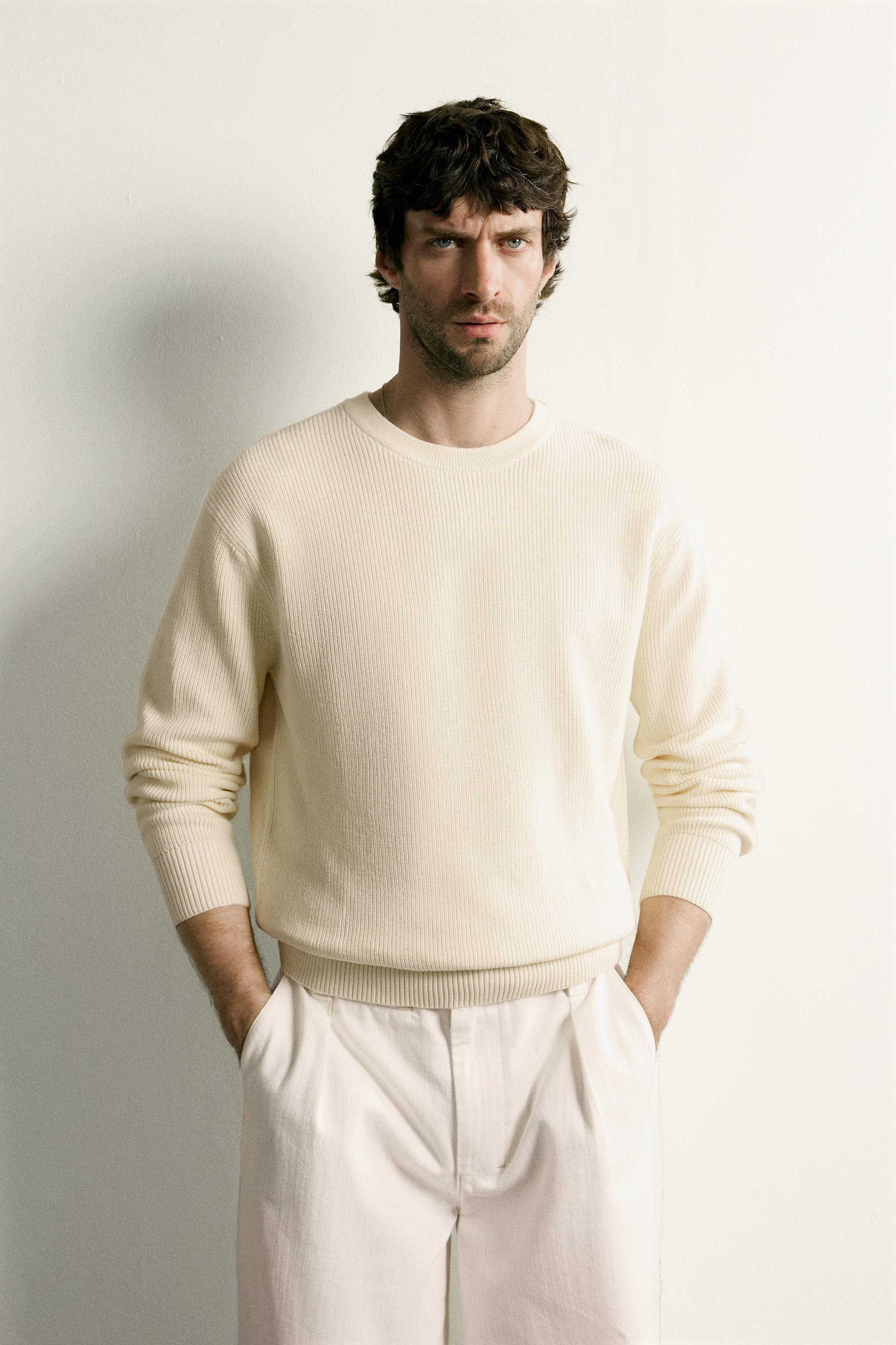 REGULAR FIT KNIT SWEATER — Ecru