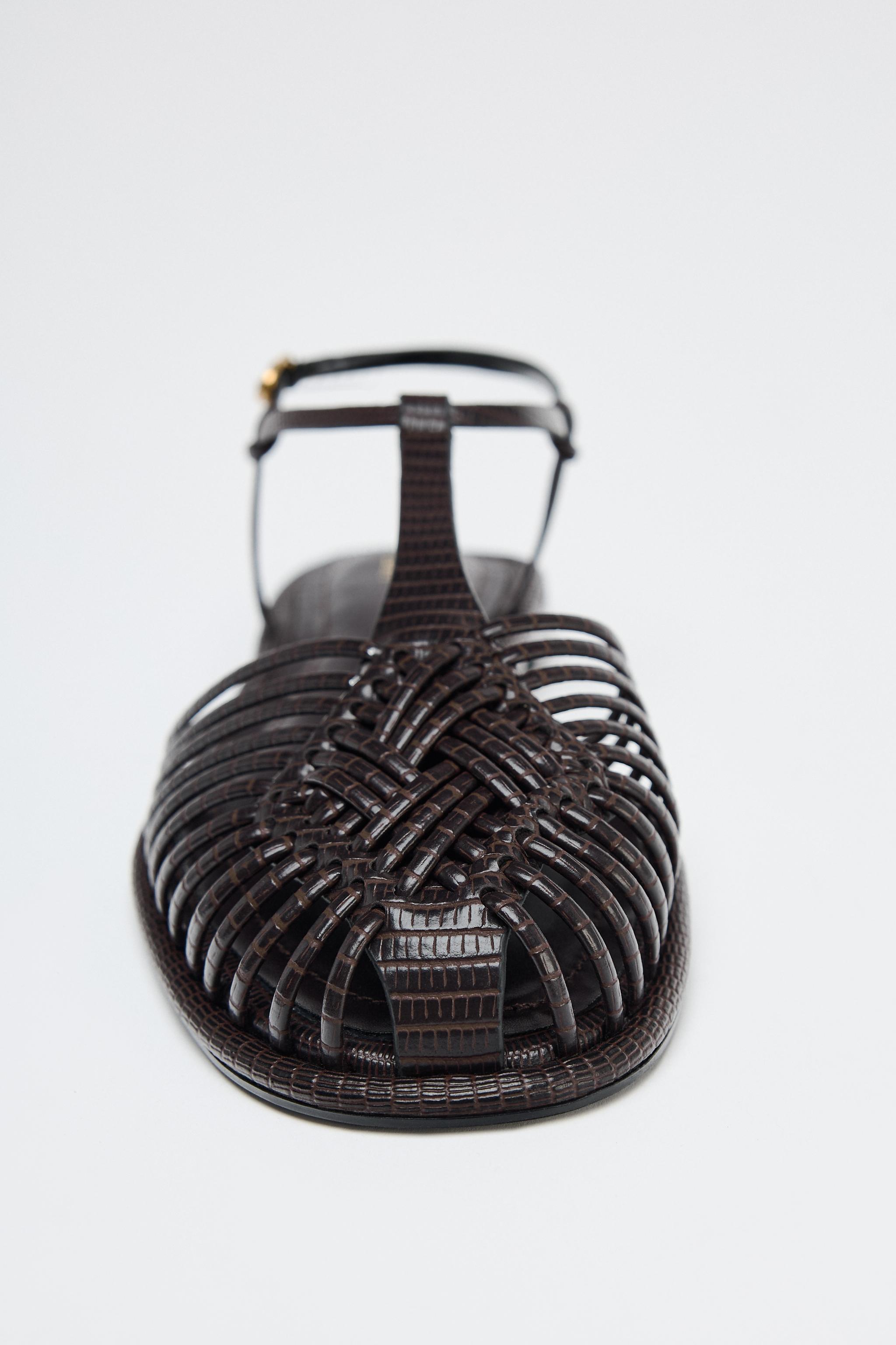 さらん WOVEN CAGE SANDALS - Chocolate Brown | ZARA United States