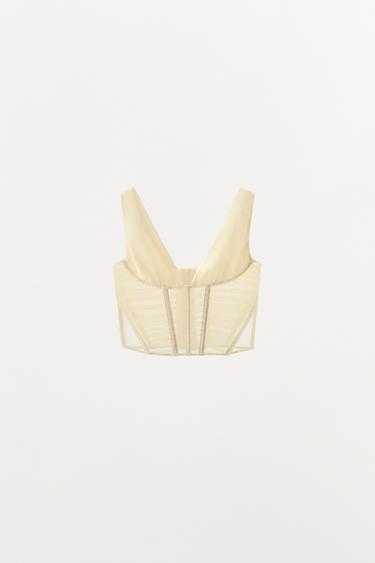 COMBINED SATIN CORSET TOP - Ecru by Zara - Image 4