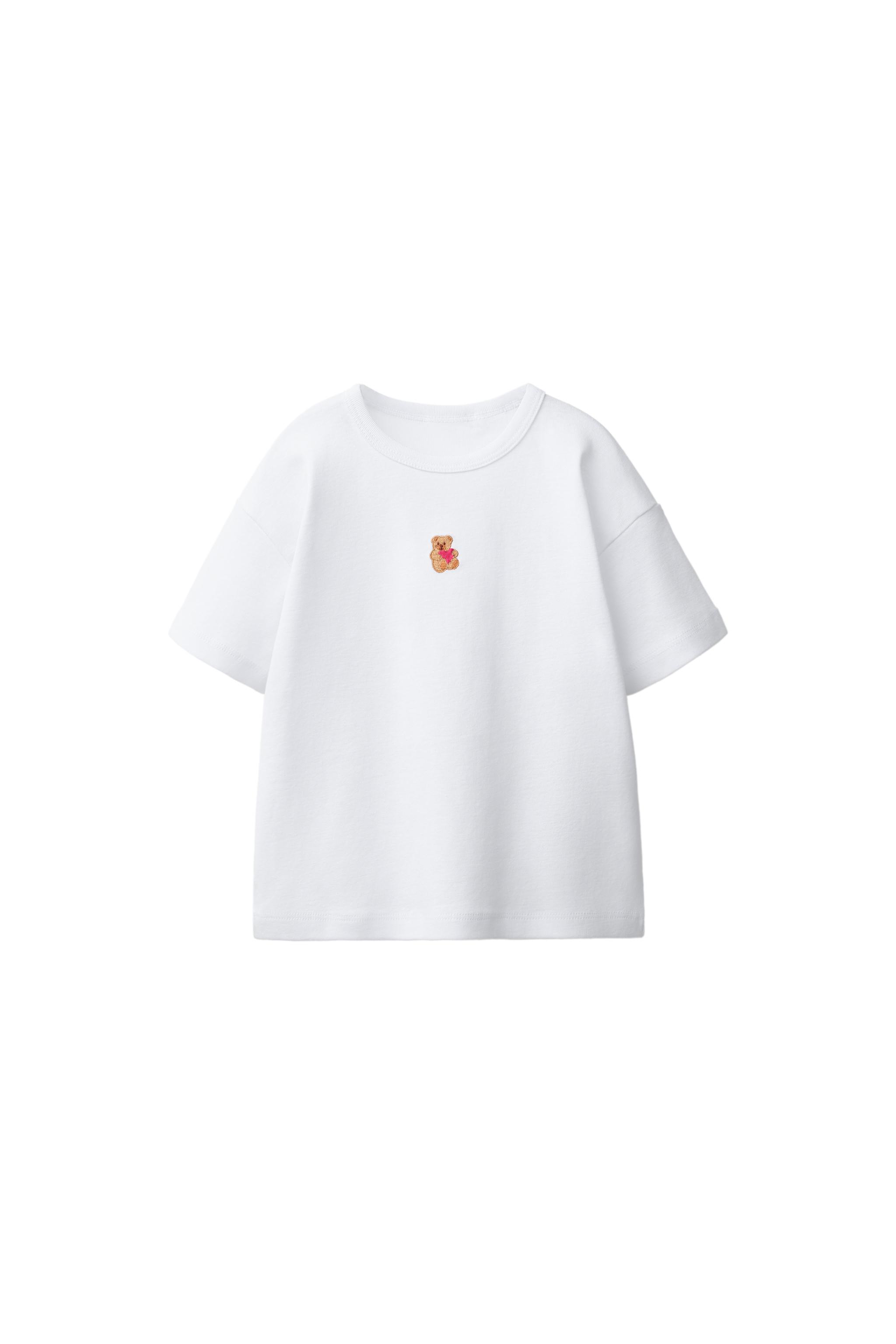 STRIPED BEAR EMBROIDERED T-SHIRT — White