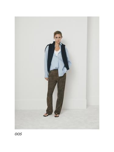 Pantalón piel ante - Marrón de Zara