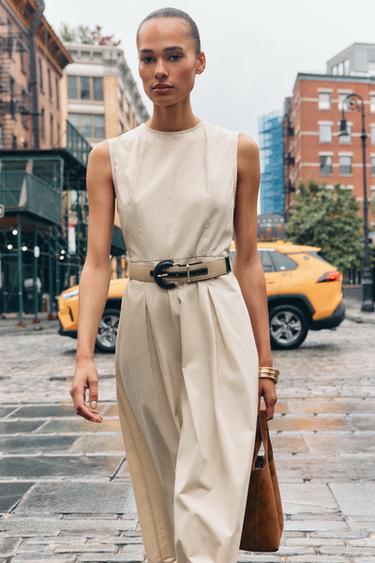 VESTIDO MIDI POPELÍN CINTURÓN - Arena de Zara