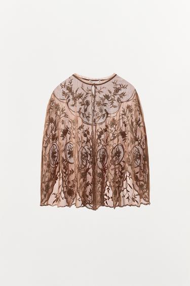 GEORGETTE-CAPE-TOP MIT STICKEREI – LIMITED EDITION - Rosa von Zara