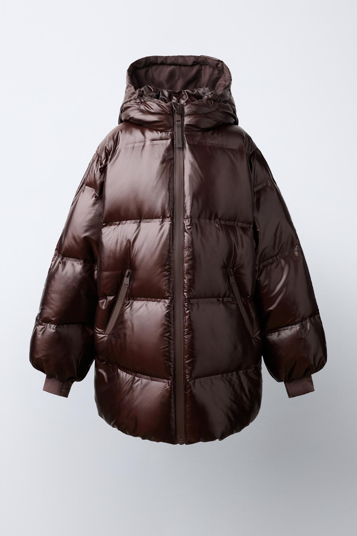 Детская куртка Zara 50/50 Down and Feather Long Technical Puffer, цвет: Коричневый