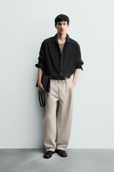 COTTON BLEND TEXTURED SHIRT - Black by Zara