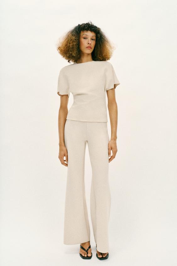PANTALÓN ANCHO STRETCH - Crudo de Zara - Imagen 0