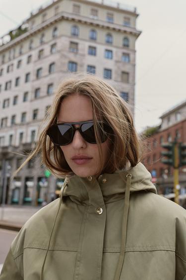 PARKA COURTE CAPUCHE EFFET FOURRURE - Kaki de Zara - Image 2