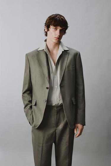 100% LINEN SUIT BLAZER - Light green by Zara