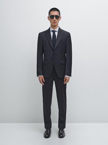 Zara Plain 100% wool suit blazer - Navy blue - Image 0