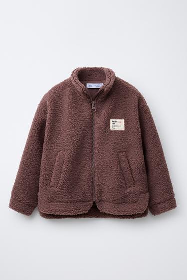FAUX SHEARLING JACKET WITH LABEL - Pink by Zara - Image 0