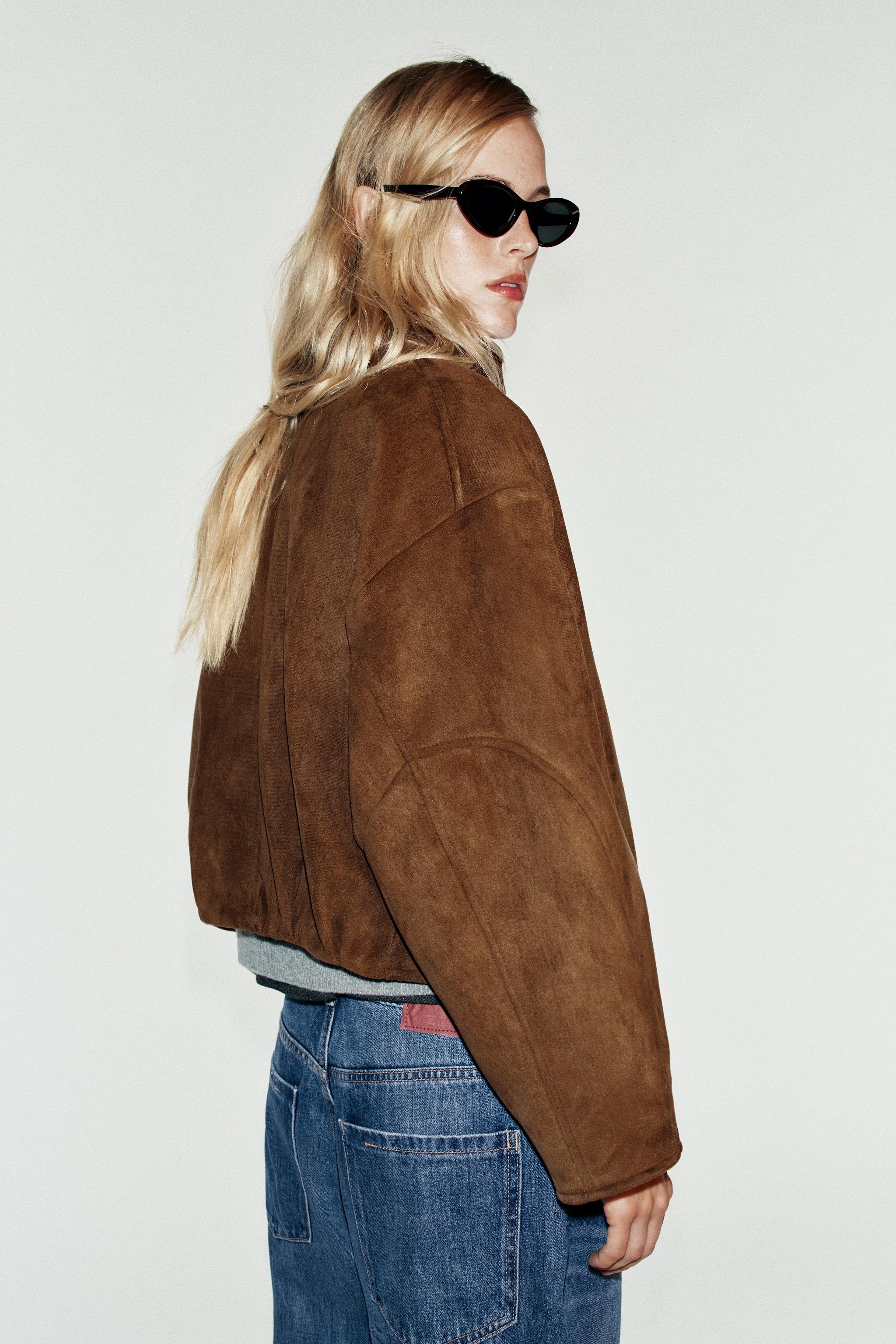 Женские куртки Zara CROPPED FAUX SUEDE JACKET — фото 4