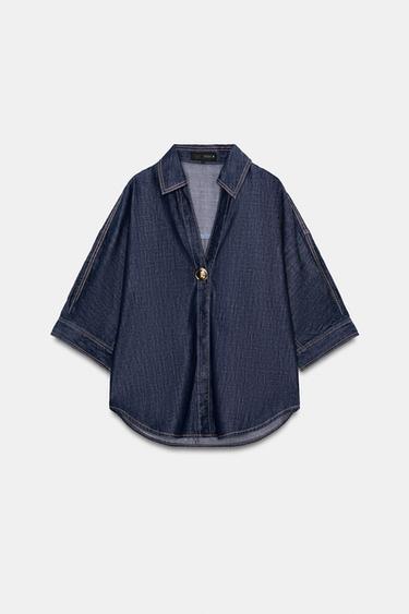Z1975 DENIM SHIRT WITH GOLD APPLIQUÉ - Blue by Zara - Image 7