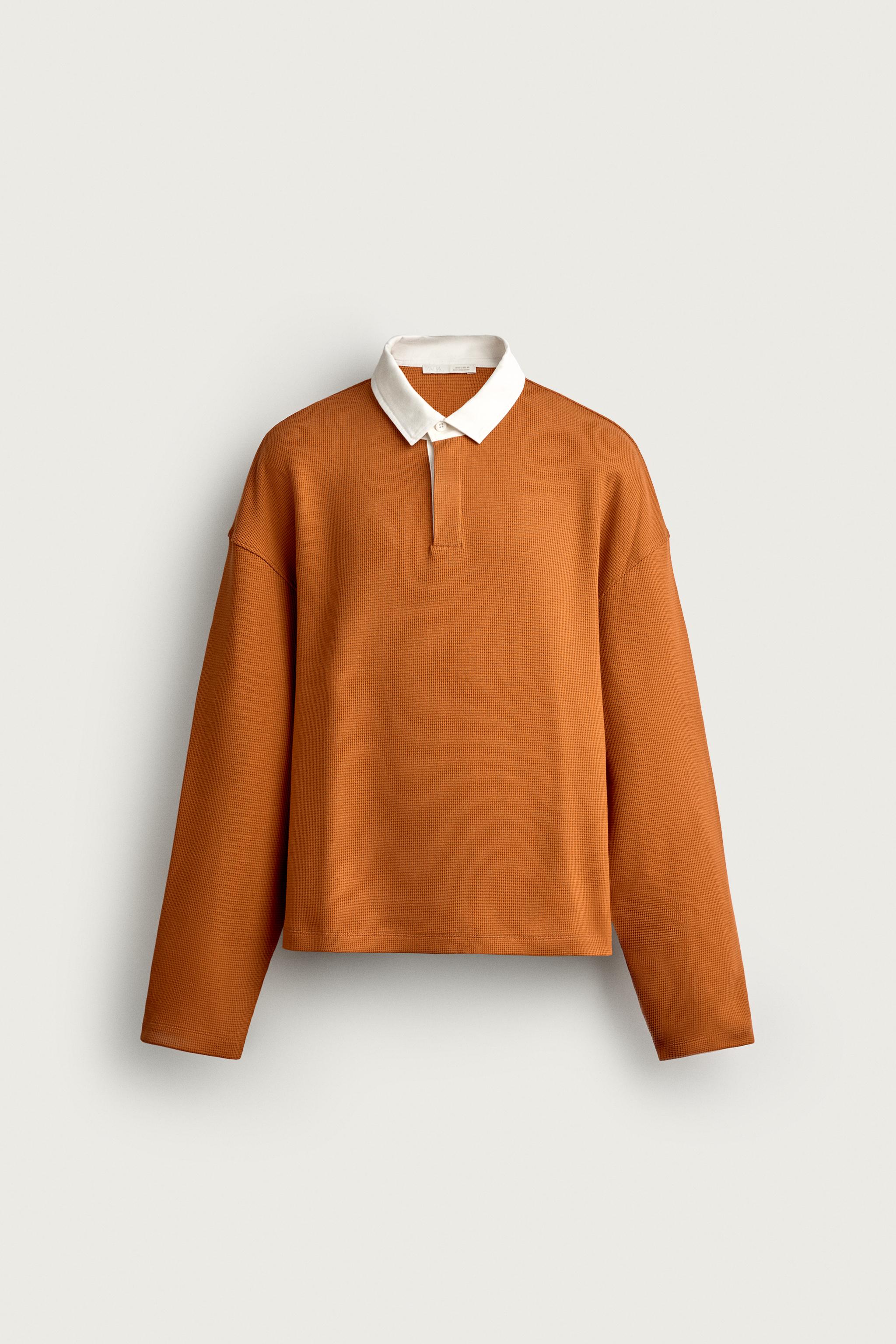 Zara KONTRAST GOFRE KUMAŞ POLO T-SHIRT görsel 7