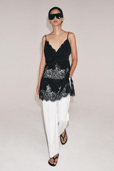 ZW COLLECTION LONG LACE TOP - Black by Zara