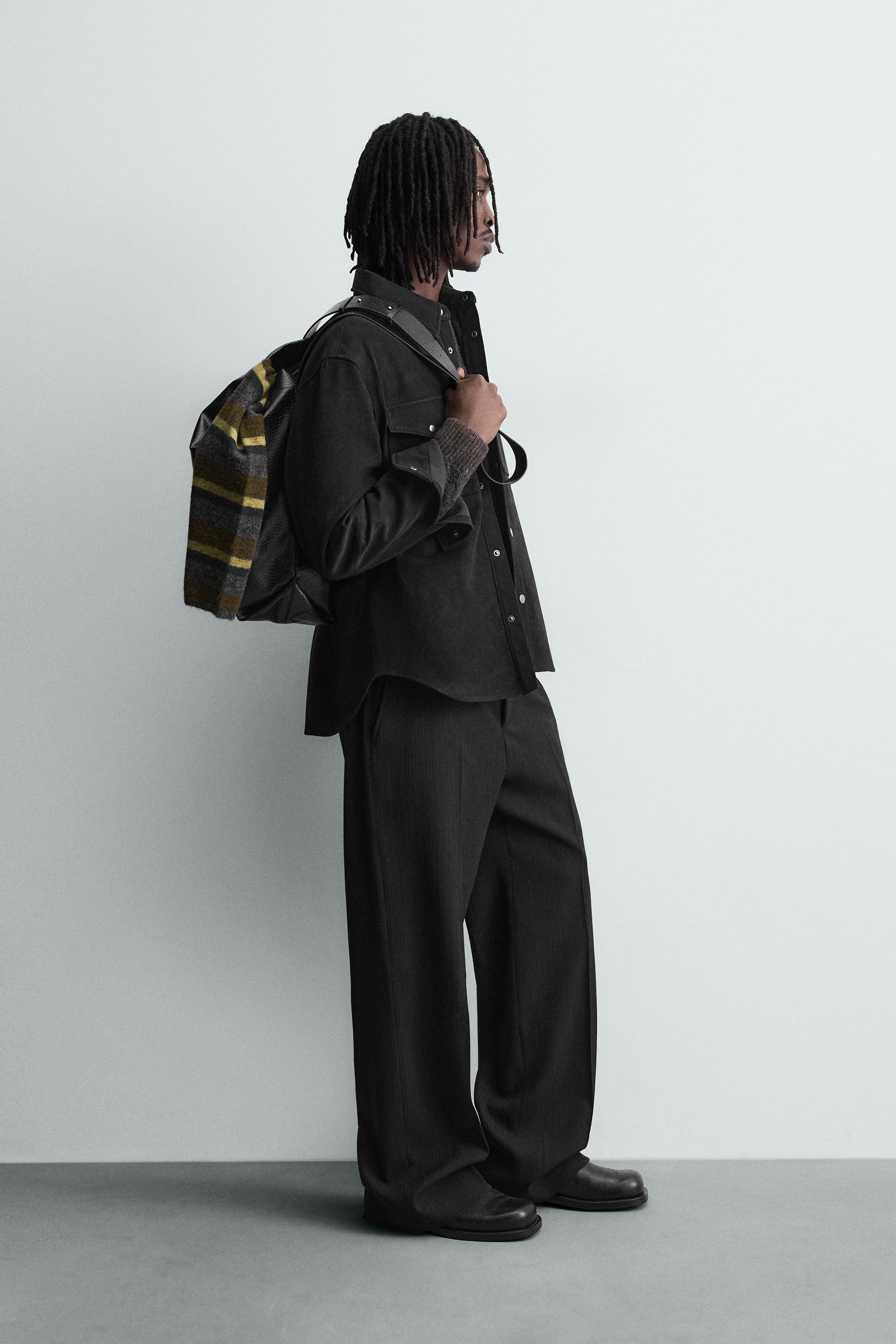 RELAXED FIT FAUX LEATHER OVERSHIRT