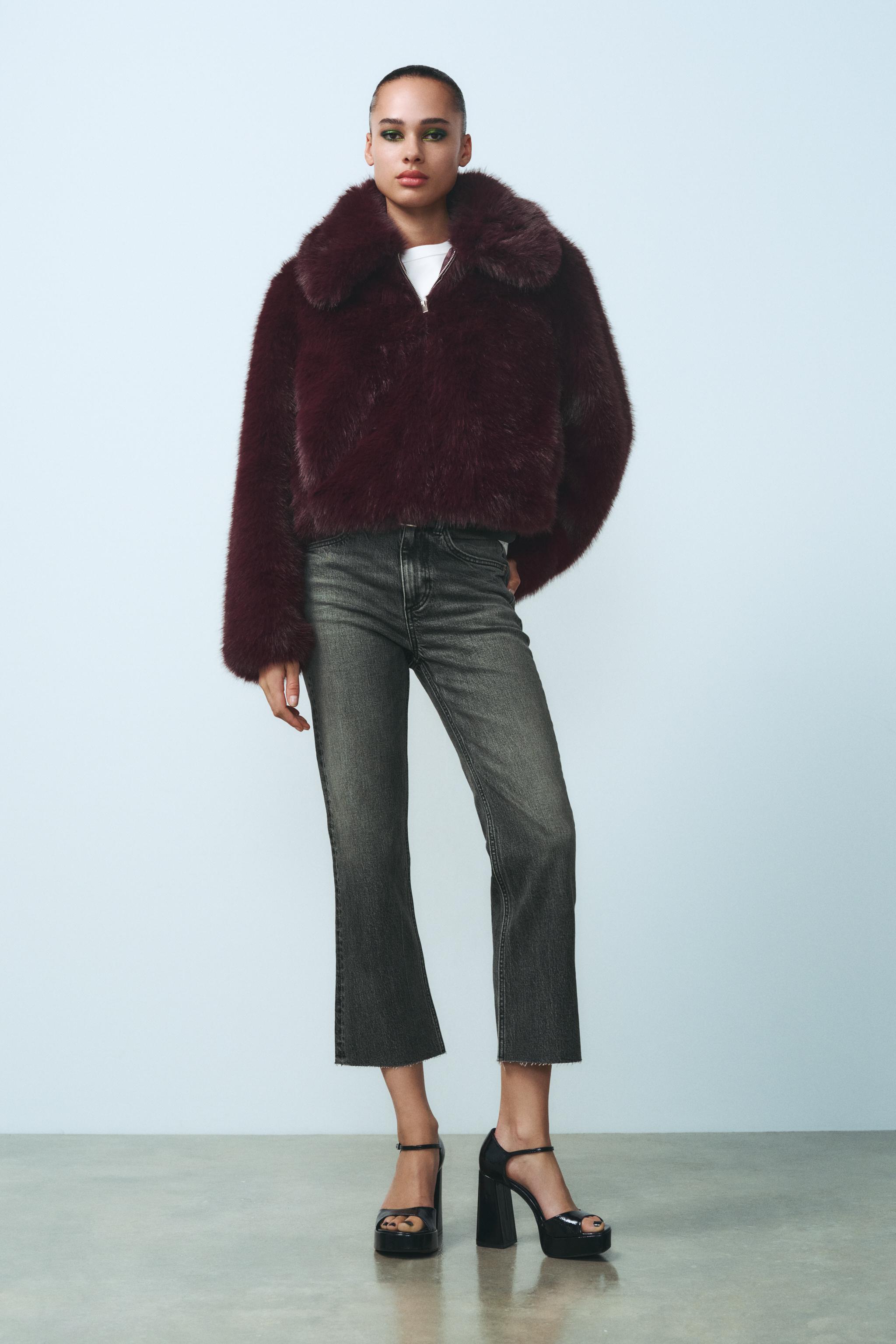 Red faux fur jacket zara online