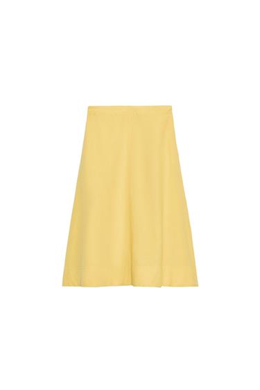 FALDA MIDI CON LINO ZW COLLECTION - Amarillo claro de Zara