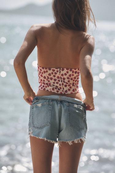 TOP HALTER IMPRIMÉ - Écru / Rouge de Zara - Image 3