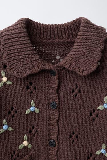 EMBROIDERED KNIT CARDIGAN - Chocolate by Zara - Image 2
