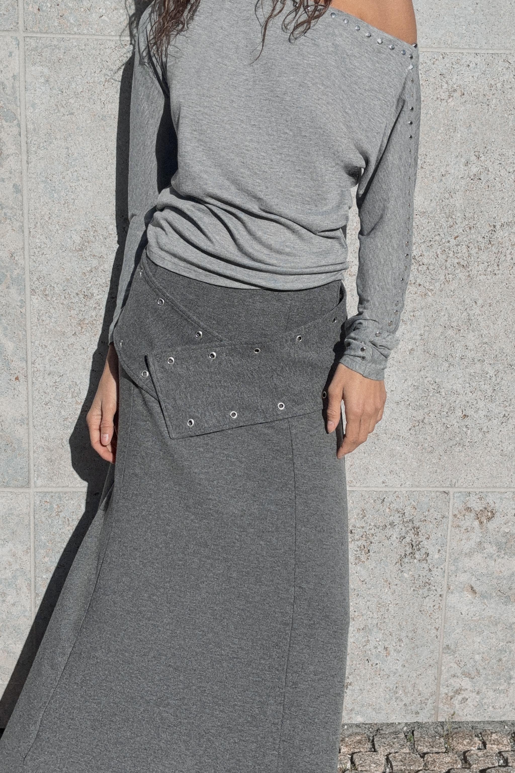 SOFT STUDDED MIDI SKIRT