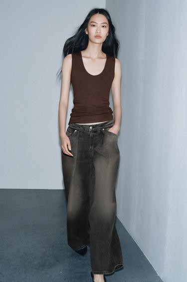 Zara ZW COLLECTION MID-RISE WIDE LEG JEANS WITH DARTS - Black