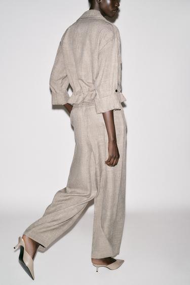 PANTALON LARGE JASPÉ - Sable / Chiné de Zara - Image 4
