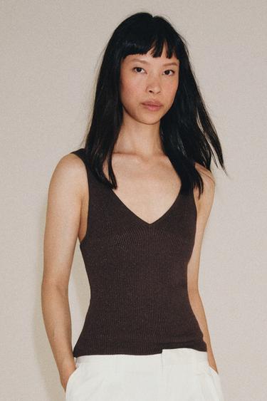 KNIT STRAPPY TOP - Brown by Zara