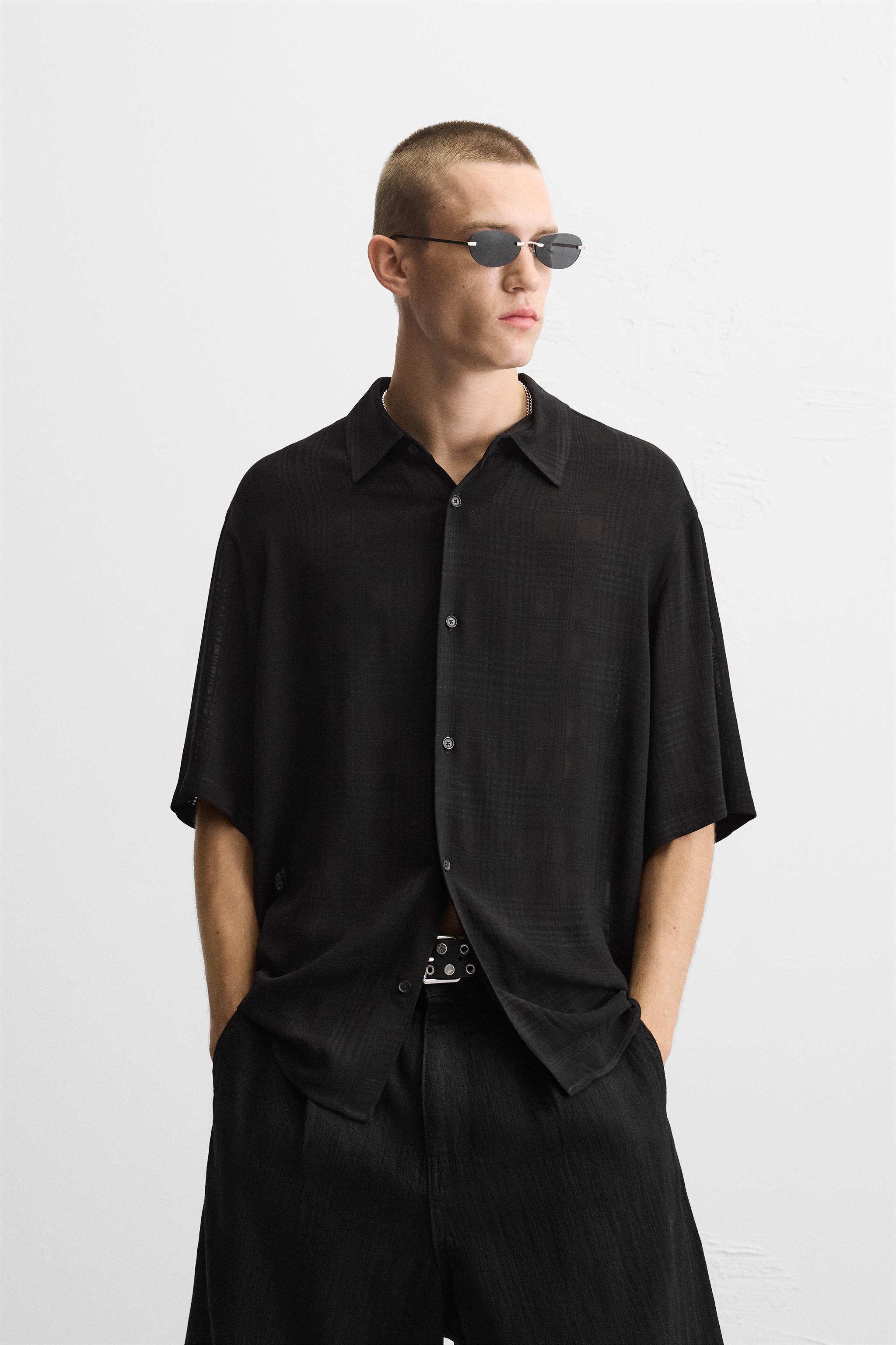 チェック柄ジャカードシャツ - ブラック | ZARA Japan / 日本