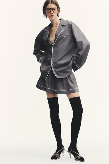 חולצת פופלין עם עיטור בשוליים - נפט דהוי של Zara