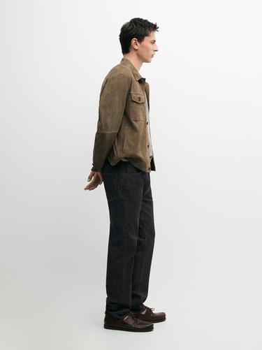 Zara Distressed effect leather jacket with pockets - Light green