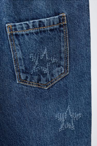 SALOPETTE LONGUE EN DENIM ÉTOILES BRODÉES - Bleu de Zara - Image 3