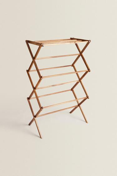 FOLDABLE VERTICAL WOODEN CLOTHES DRYING RACK — Light beige 2