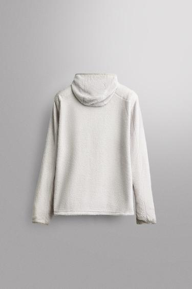 TEXTURED FLEECE HOODIE — white 2