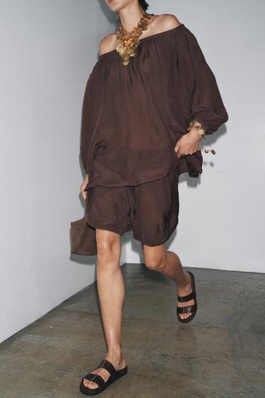 ZW COLLECTION OFF-THE-SHOULDER TOP - Brown by Zara - Image 0