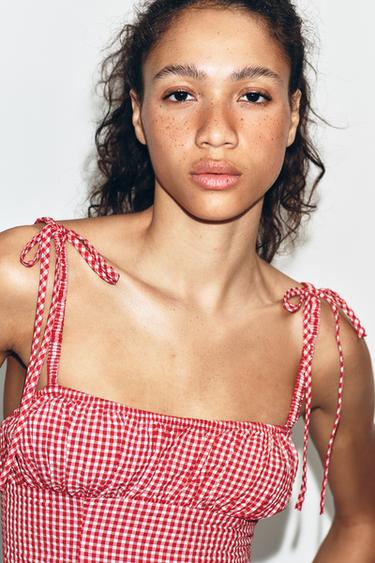TOP À FRONCES ET CARREAUX VICHY - Rouge / Blanc de Zara - Image 1