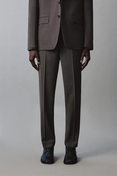TEXTURED SUIT TROUSERS - Brown by Zara