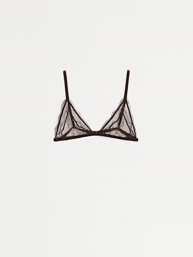 Bralette triangle dentelle - Marron de Zara