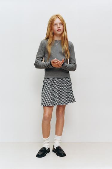 CONTRAST RIBBED DRESS WITH CHECK SKIRT - Blue by Zara
