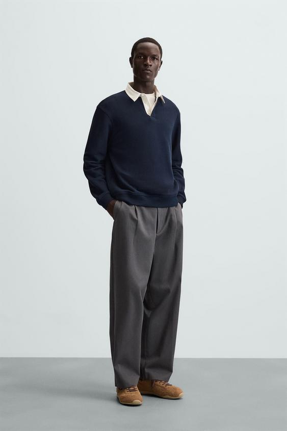 POLO SWEATSHIRT WITH CONTRAST COLLAR - Navy blue by Zara - Image 0